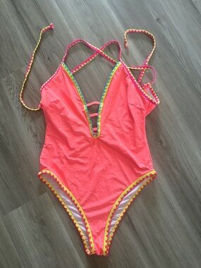 Coral One Piece with Neon Trim